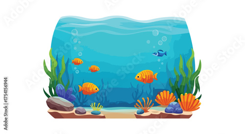Vibrant underwater ecosystem teeming with marine life and flourishing aquatic plants, showcasing a serene and colorful aquatic environment