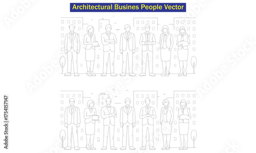 Architectural Business People Vector | Professional Line Art Silhouettes for Office and Urban Design