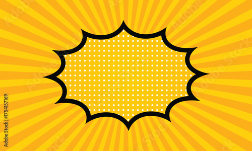 Dynamic yellow comic burst with sun rays and halftone pattern, perfect for adding text and creating eyecatching designs for various creative projects