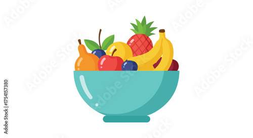 Vibrant fruit medley in a stylish turquoise bowl creating a fresh and healthy design element for any kind of background vector graphics with a