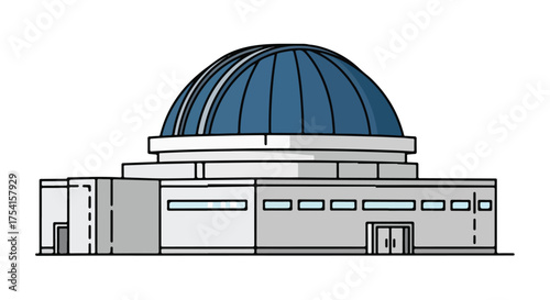 Architectural depiction of a modern city hall with a dome-shaped roof and clean lines perfect for municipal design projects, or graphic resources