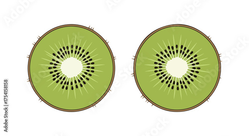 Vibrant kiwi fruit halves showcasing contrasting colors and textured skin on a clean white background drawing attention to the unique pattern and