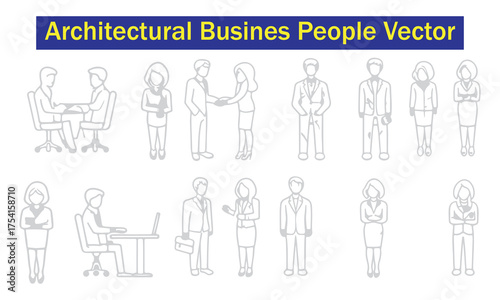 Architectural Business People Vector | Professional Line Art Silhouettes for Office and Urban Design