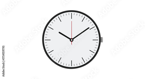 Contemporary Analog Clock Displaying Accurate Time on White Background Indicating Precise Timekeeping Design