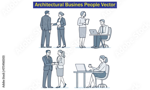 Architectural Business People Vector Professional Walking and Standing Silhouettes for Architectural Design