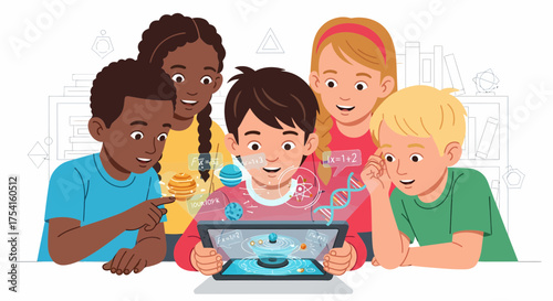 Enthusiastic Students Exploring Science Through Augmented Reality Tablet