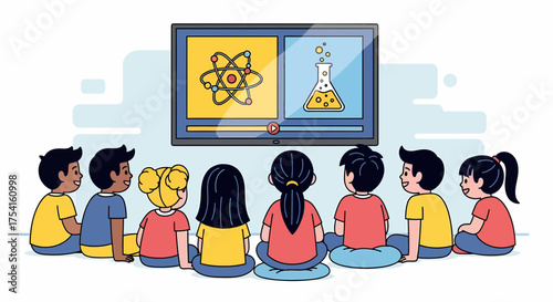 Kids Enjoying Science Education Program On Digital Screen