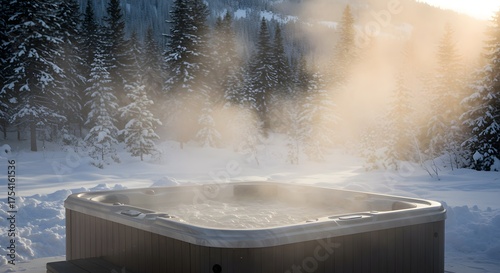 Outdoor hot tub in winter scene