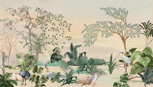 Chinoiserie Pink Wallpaper Mural, Wallpaper Design, Wallpaper for Firebricks 