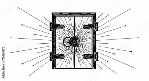 Intricate abstract design with radiating lines from a central geometric form, symbolizing connection and discovery.