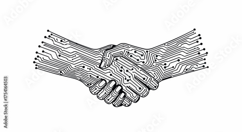 Digital handshake symbolizing technology partnership and innovation