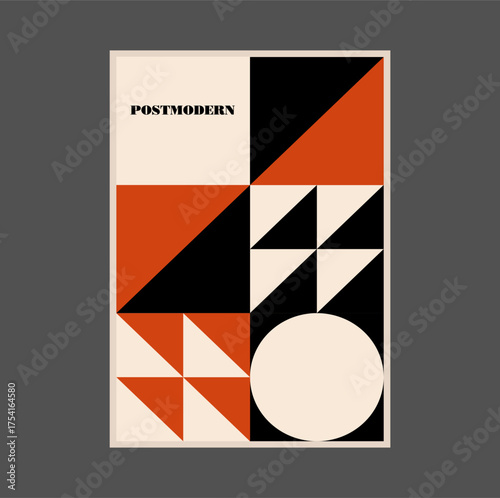 Poster inspired postmodern of vector abstract dynamic symbols with bold geometric shapes, useful for web background, poster art design, magazine front page, hi-tech print, cover artwork