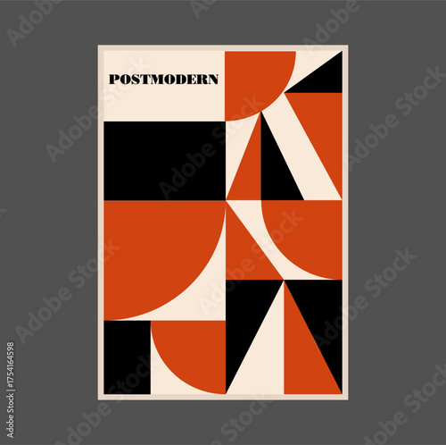 Poster inspired postmodern of vector abstract dynamic symbols with bold geometric shapes, useful for web background, poster art design, magazine front page, hi-tech print, cover artwork