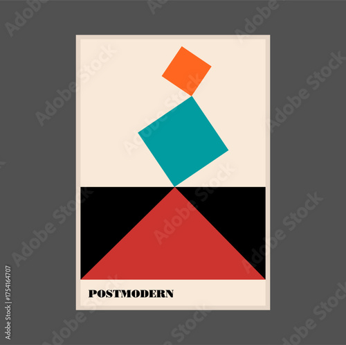 Poster inspired postmodern of vector abstract dynamic symbols with bold geometric shapes, useful for web background, poster art design, magazine front page, hi-tech print, cover artwork