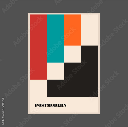 Poster inspired postmodern of vector abstract dynamic symbols with bold geometric shapes, useful for web background, poster art design, magazine front page, hi-tech print, cover artwork