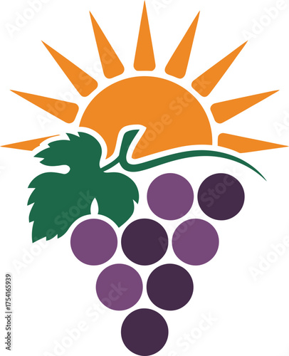 Vibrant grape cluster silhouette against a bright radiant sun