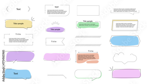 Text box callout text frame, border. Line simple set color empty template for title, divider line design element. Banner, comic ribbon label element.