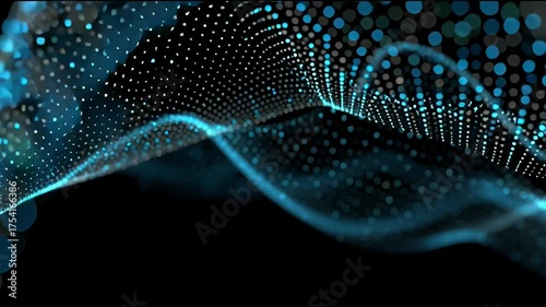 Discover stunning blue particle waves flowing gracefully in a dark environment, creating a mesmerizing visual experience that captivates the senses and ignites creativity
