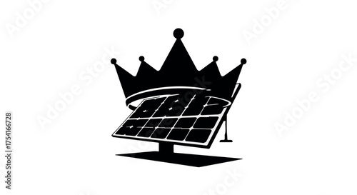 Solar panel crowned with regal symbol, representing energy leadership and innovation.