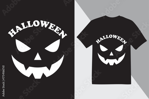 Minimalist scary pumpkin smile design. Perfect for Halloween parties, haunted nights, and horror-themed outfits.
