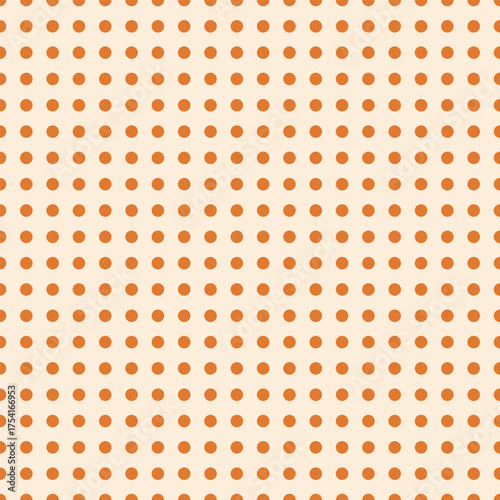 Vector polka dot grid featuring mustard orange dots on a light cream background. Ideal for textiles, packaging, and modern pattern designs.