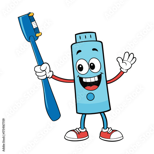 cute funny cartoon toothbrush dancing happily with