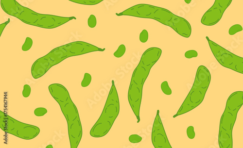 Edamame Seamless Pattern Hand Drawn Sketch. Cute edamame pattern background. Organic Soybean Background for Food and Fabric Design