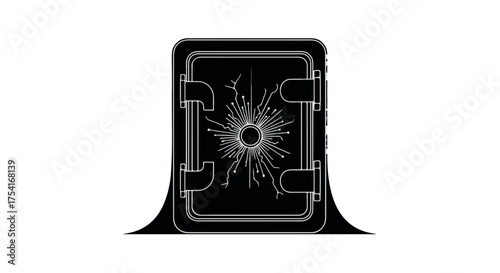 Secure digital data vault breached by cyber attack, revealing compromised information.