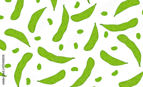 Soybean seamless pattern vector illustration. Edamame hand draw sketch seamless pattern vector. Ideal for food and nutrition themed projects