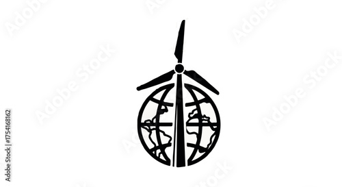 Global symbol of renewable energy with wind turbine and earth