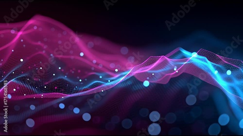 Colorful waves of digital light create a stunning visual display in an abstract art representation of sound and music