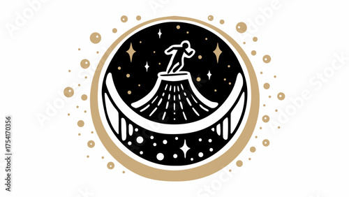 Reach for the stars with this motivational emblem featuring a figure climbing a mountain