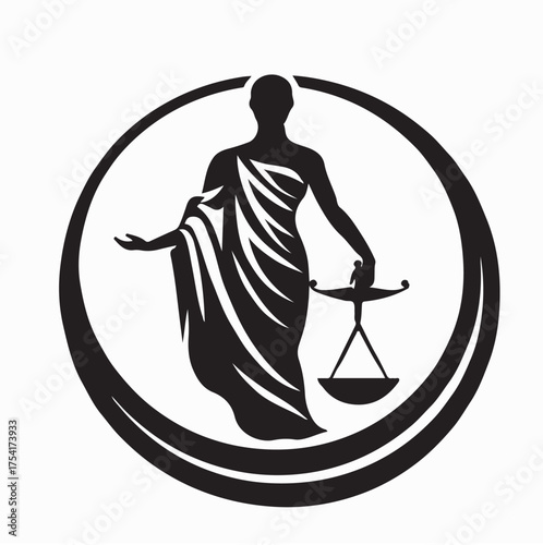 Silhouette of Lady Justice Holding Scales Vector Logo isolated on white background