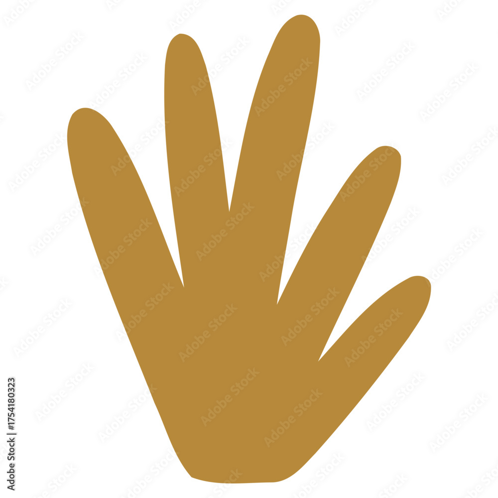 Obraz premium A simple, abstract, mustard-yellow plant-like shape with five rounded leaves or fingers.