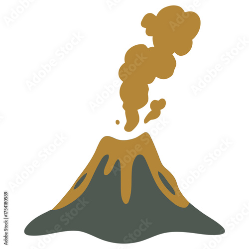 Illustration of a volcano erupting, with smoke billowing upwards, showing the mountain's structure.