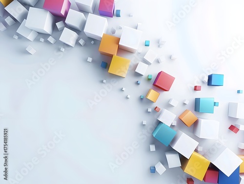Abstract 3D geometric cubes elegantly float in a clean white space showcasing a futuristic digital design aesthetic
