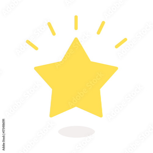ピカピカ光っている黄色の星のアイコン - シンプルでかわいいスターマーク、重要･高評価のイメージ素材