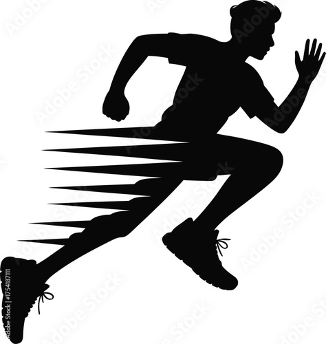 Dynamic athlete running with speed and motion silhouette
