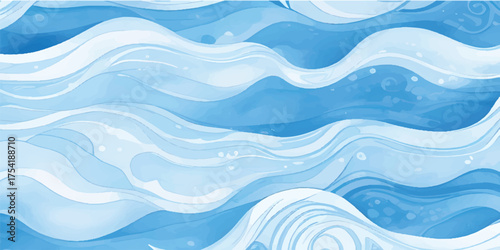 Tranquil Abstract Blue and Green Watercolor Ocean Wave Texture Background with Soft Fluid Layers, Calm Sea Flow, and Serene Marine Gradient for Peaceful Design Concepts