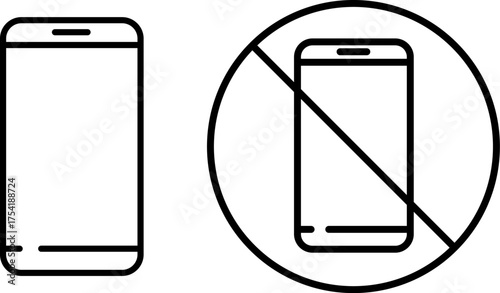 phone and no phone icon set. Mobile silent symbol. No Cellphone Sign or Do Not Disturb sign