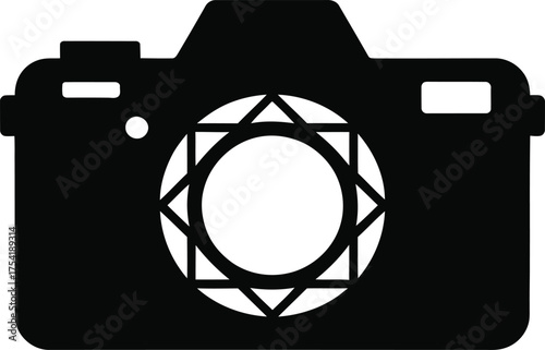 Geometric camera lens silhouette icon design for photography and optics