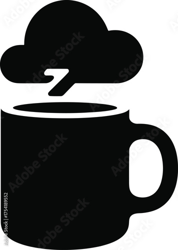 Coffee mug silhouette with stormy weather cloud and lightning bolt