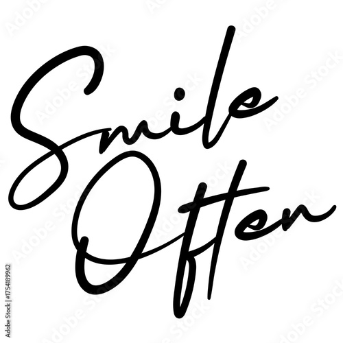 Inspirational handwritten text "Smile Often" in elegant script. Sticker for social media content