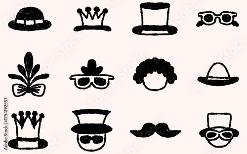 Hand drawn crayon style photobooth props vector collection