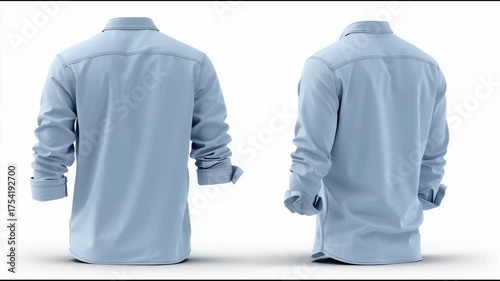 Light blue long-sleeved shirt, simple design, folded sleeves, isolated on a white background, simple style.