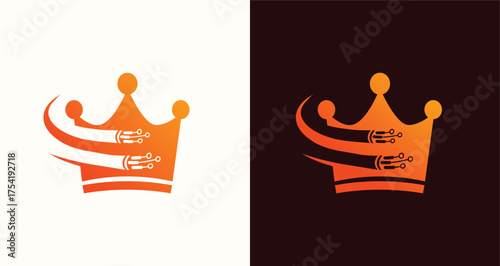 PrintCable Crown Logo Set Royal Technology and Network Power Icons

