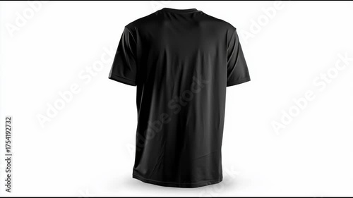 Plain slim-fit t-shirt in black, isolated on white, clean shadow, high-detail mockup.