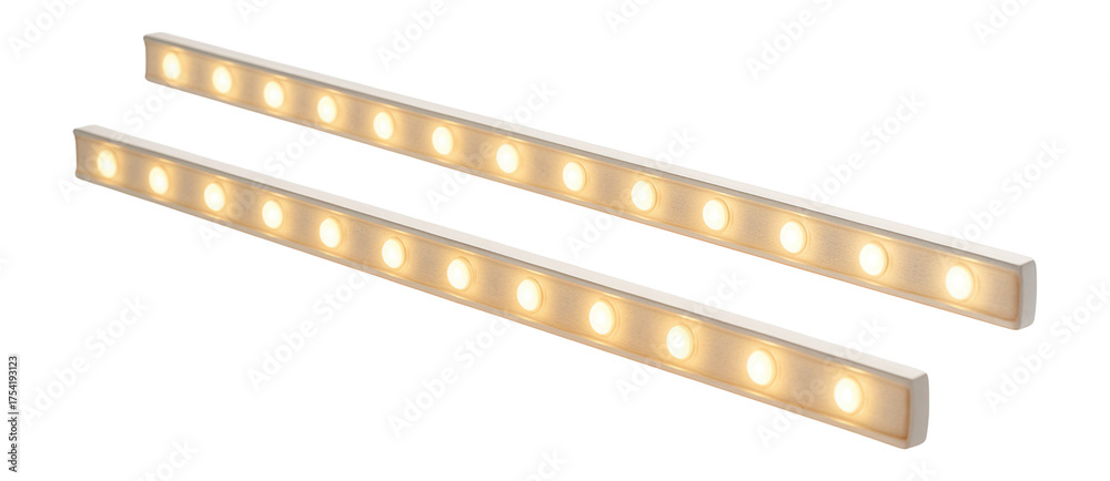 Obraz premium Bright LED strip lights for enhancing shelf illumination in a contemporary home library.