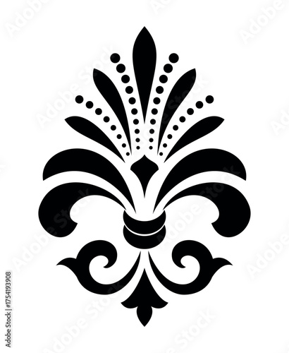 Black and white royal lily . Heraldic sign, logo, design element, decoration. Graphic vector pattern.