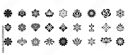 Flower icons set. Isolated elements for design. Vector graphics.